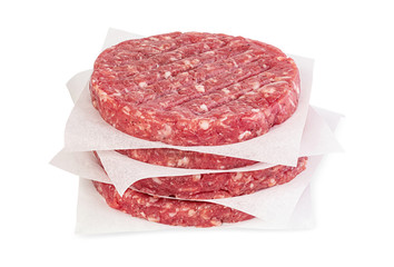 fresh raw burger meat on white background