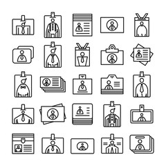 employees id cards and business card icons set line