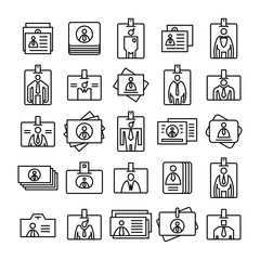 employees id cards and business card icons set line