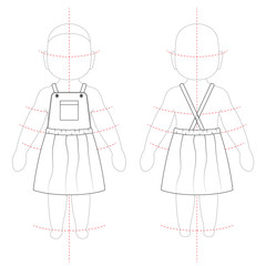 Fashion technical sketch of girls sundress , sarafan in vector graphic