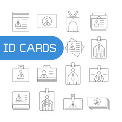 employees id cards and business card icons set line design