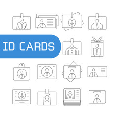 employees id cards and business card icons set line design