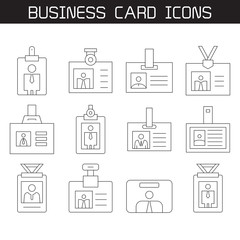employees id cards and business card icons set line design