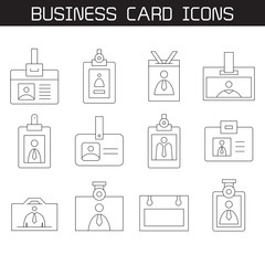 employees id cards and business card icons set line design