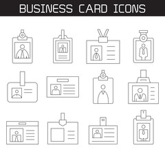 employees id cards and business card icons set line design