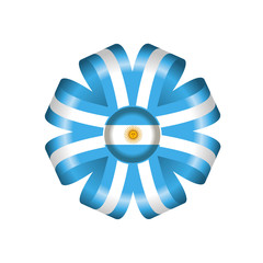 Badge with ribbons, rosette, Argentina flag, vector illustration
