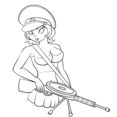sexy woman holding assault rifle and pistol, outline drawing,