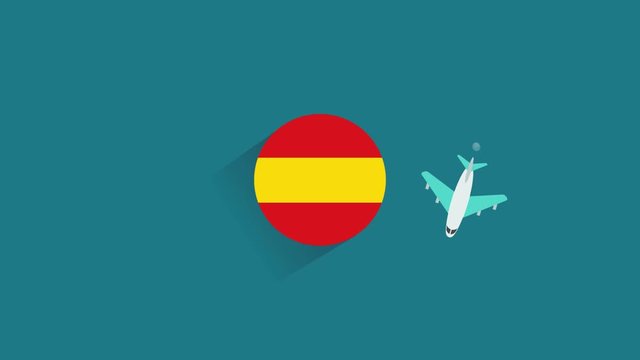 animation, video change of flags of the world, the plane flies around the earth, travel to different countries. Video advertising for travel operators