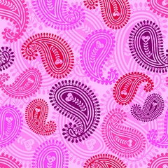 Seamless floral pattern with heart paisleys