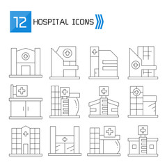 hospital and clinic icons thin line vector set