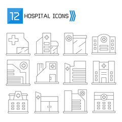hospital and clinic icons thin line vector set