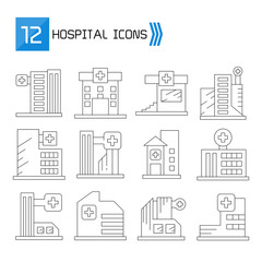 hospital and clinic icons thin line vector set