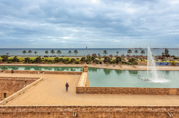 General view of the Parc de la Mar in Palma de Mallorca on a cloudy winter day (Spain)