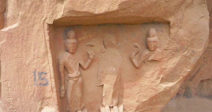 Buddhist grottoes sculpture in Bingling Temple, Gansu China. UNESCO World Heritage Site.