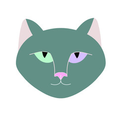 Cat head colorful cartoons flat design icon art design stock vector illustration for web, for print