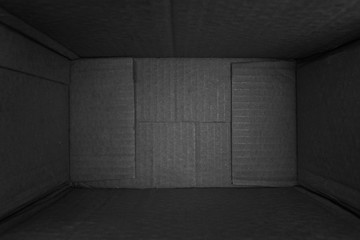 Empty black cardboard box background texture top view down