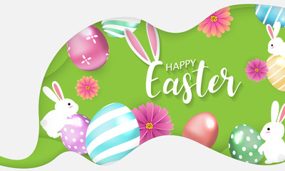 Happy Easter background. rabbit shine decorated eggs