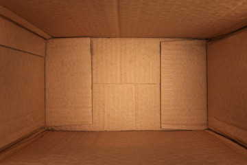 Empty brown cardboard box background texture top view down