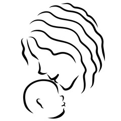 young mother kisses the baby in the forehead