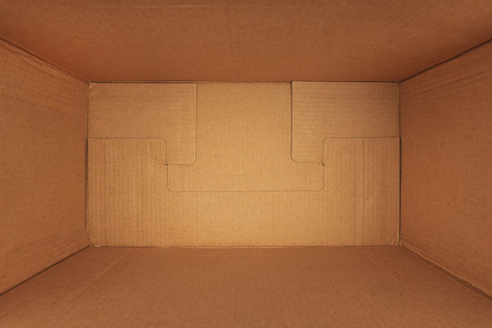 Empty brown cardboard box background texture top view down