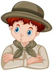 Boy in safari outfit on white background