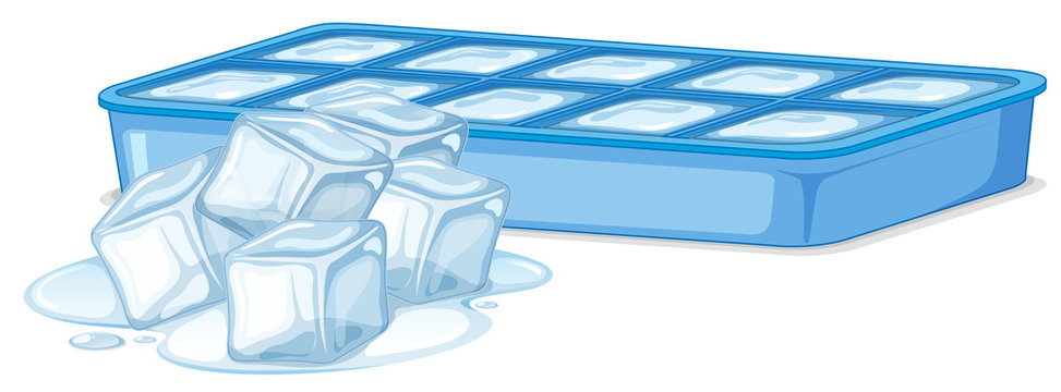 Ice cubes in ice box on white background
