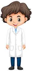 Boy in science gown standing on white background