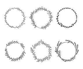 Flower wreaths - hand-drawn flower elements set for design. Vector illustration.