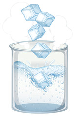 Beaker with ice and water on white background