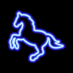Blue neon sign of horse on black background. Vector illustration