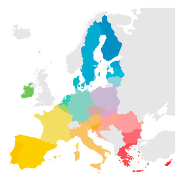 Colorful vector map of EU, European Union. Member states after brexit in 2020