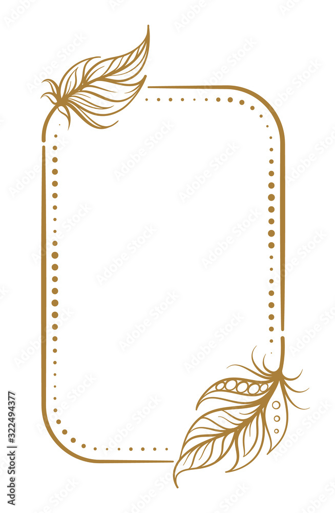 Wall mural vector vertical dotted frame frame with boho style feather decoration