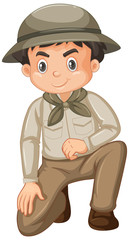 Boy wearing safari outfit on white background