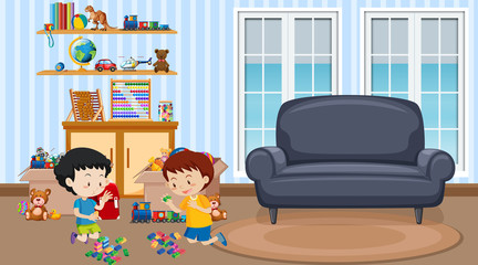 Scene with two boys playing in living room