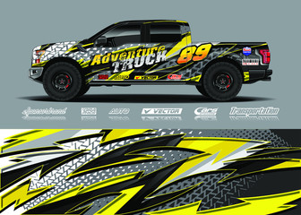 Truck wrap design vector kit. Modern sport graphics. Abstract stripe racing and grunge background for wrap all vehicle, race car, rally, adventure vehicle and car livery.