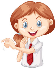 One happy girl pointing finger