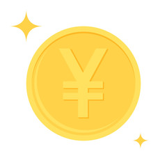 Flat design illustration of gold Japanese yen or Chinese yuan coin. Business and finance concept. 