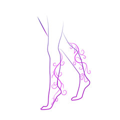 Barefooted female legs. The concept of pain and fatigue in the legs, vein disease. Vector illustration