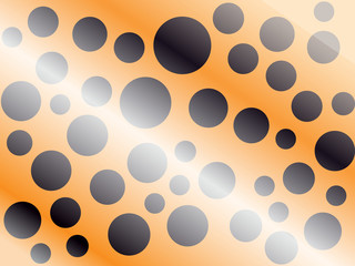 Abstract circles background. Black circles on an orange gradient with flickering highlights. Vector illustration.