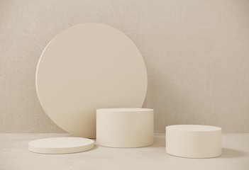 Premium podium, stand made of paper on pastel, light background with copy space. Mock up for the exhibitions, presentation of products, shoes - 3D, render. Composition of geometric object,  cylinder.