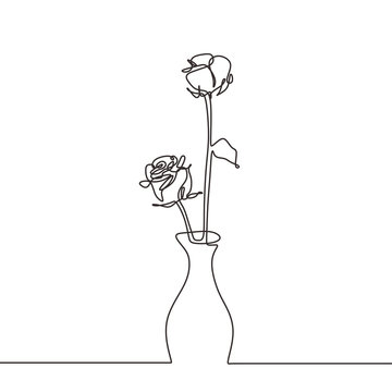 Roses on the vase one line drawing minimalism vector illustration. Minimalism plant artwork.