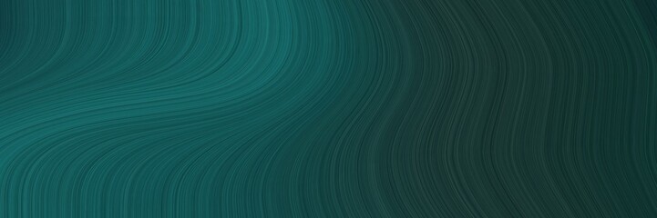 decorative horizontal banner with dark slate gray, very dark blue and teal green colors. dynamic curved lines with fluid flowing waves and curves