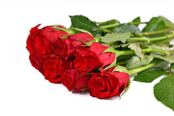 Bouquet of red rose flowers on white background