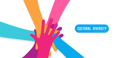 Friends hands together in circle shape. People group hand round with diverse helping team