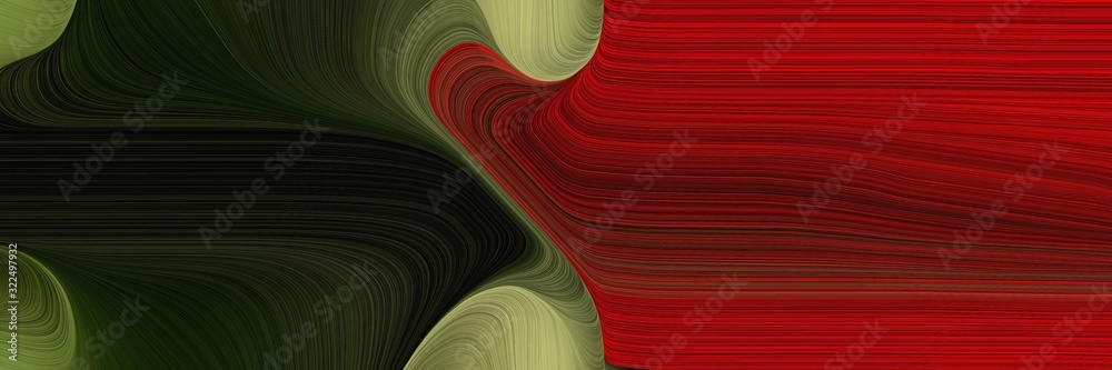 Poster modern horizontal banner with very dark green, very dark red and maroon colors. dynamic curved lines with fluid flowing waves and curves