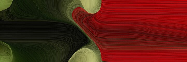 modern horizontal banner with very dark green, very dark red and maroon colors. dynamic curved lines with fluid flowing waves and curves