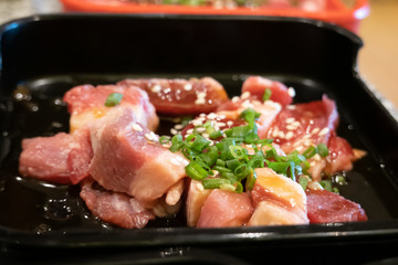 Close up of Sliced pork to grill or cook for Sukiyaki dish