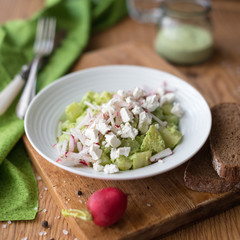 Potato Salad with Green Sauce, Radish and Feta Cheese