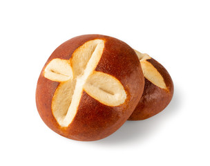 Round Brown Easter Bun Isolated on White Background