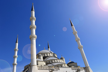 Kocatepe Mosque with beautiful blue sky background in Ankara, Turkey